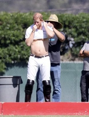 amah_salma_'s tweet photo. Prince Harry was spotted going shirtless during a polo match at the Santa Barbara Polo &amp; Racquet Club in California. https://t.co/UKh3PdETnp