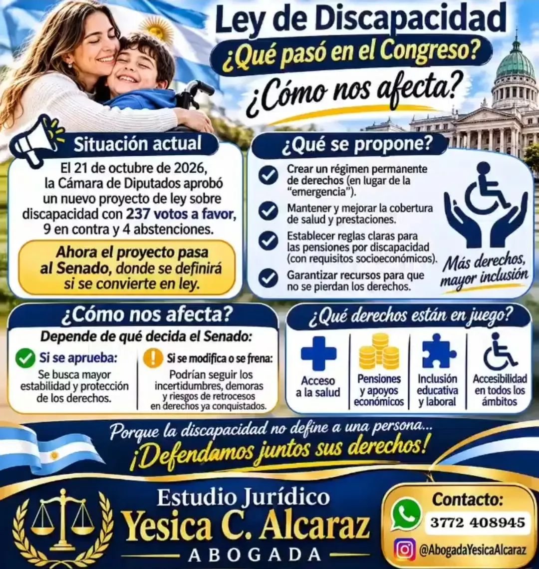 YesiCAlcaraz's tweet photo. 📲 ¿Tenés dudas sobre cómo tramitar el CUD o reclamar la cobertura de tus prestaciones?
Contactanos al: 3772-408945

⚖️⚠️ Recordá que la Asesoría Legal de un ABOGADO INDEPENDIENTE se abona Honorarios Profesionales.

#DiscapacidadArgentina #CUD #Derechos #AbogadaYesicaAlcaraz https://t.co/zhxoYfH6IX