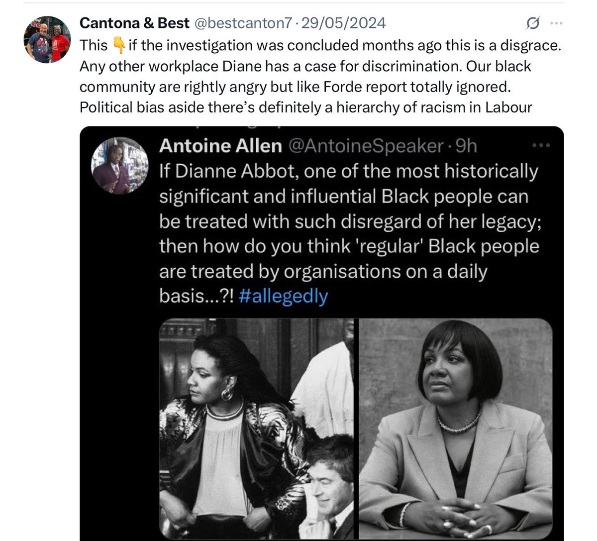 bestcanton7's tweet photo. Look at the date of my tweet. I’ve not changed my mind. Diane Abbot was 100% right about a hierarchy of racism and she is owed an apology https://t.co/kFgWsPbd7J
