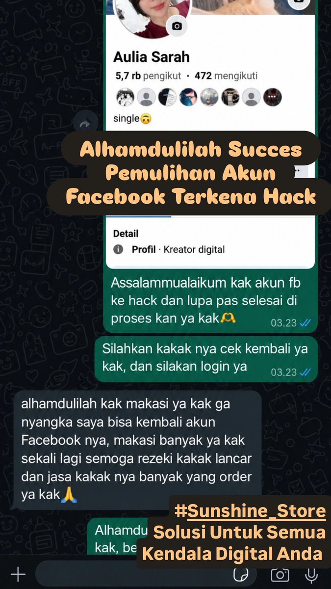 aureattes's tweet photo. All Jasa Digital ☀️Sunshine_Store☀️

👻JASA HAPUS AKUN 
👻JASA PEMULIHAN DAN BALIKIN AKUN LUPA PASWORD/KE HACK
👻JASA LACAK LOKASI
👻JASA SADAP WA
👻JASA LACAK HP HILANG BY NO HP/IMEI
👻JASA HACK/PEMULIHAN AKUN (EMAIL,IG,WA,TWITER/X, FB,TIKTOK)
#zonauang
☎️Wa Di Bio Fast Respon☎️ https://t.co/9Ag9jgYxE4