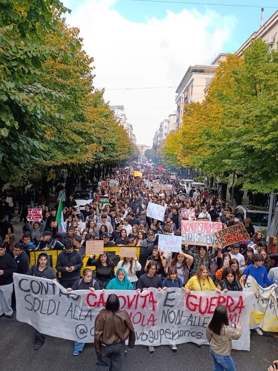 Virus1979C's tweet photo. In questo momento a #Cosenza una marea fatta di studenti sta occupando le strade della città! 
"Riprendiamoci tutto, diventiamo il peggior incubo di una classe politica sorda e colpevole di sfruttamento, precarietà e distruzione." #sciopero https://t.co/WL56dkL3V3