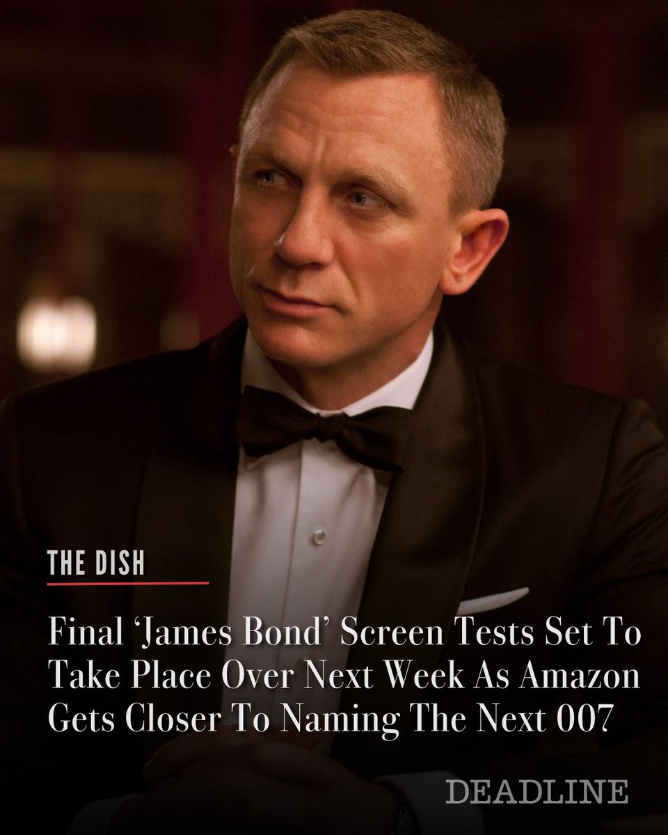 DEADLINE's tweet photo. Sources tell Deadline that screen test final auditions for the role to play James Bond could begin as early as tomorrow and go through the next week for its final group. 

At least four test offers have been given out and while unconfirmed, insiders tell Deadline that three of the four actors expected to test are Jack Lowden, Callum Turner and Josh O’Connor.

More details on the search for the new 007 in Deadline's The Dish here: https://t.co/GhDwVyPv3O