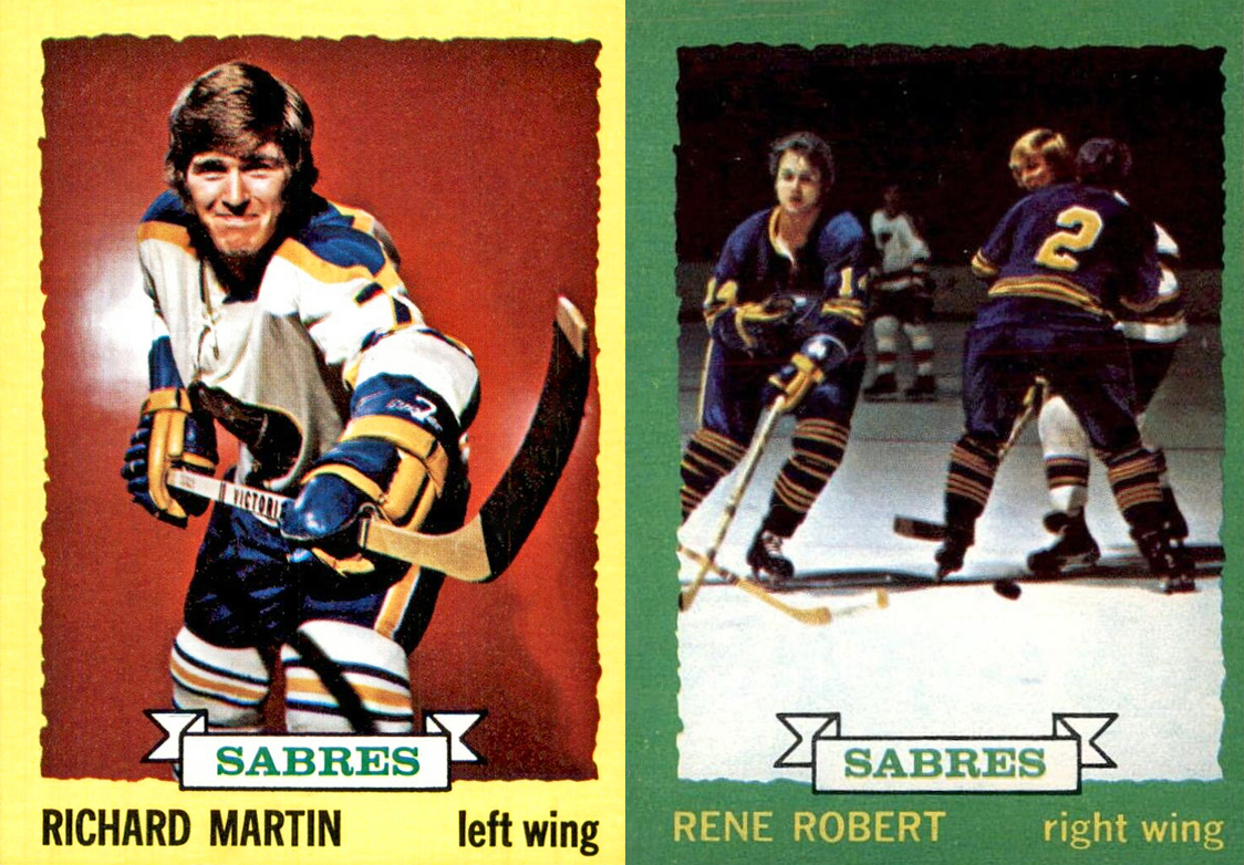 VHCReport's tweet photo. Two goals, ten seconds apart! On January 10, 1974, Rick Martin and René Robert combined for six third-period points and eight overall as Buffalo beat the Rangers 7–2. The French Connection’s wingers put on a show. #Sabres #HockeyHistory https://t.co/k2NJEhEabz