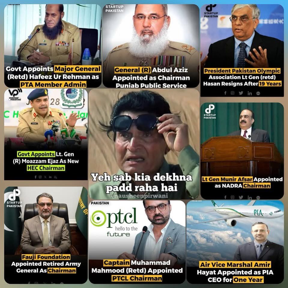 AS_Resists's tweet photo. In nearly every single department in Pakistan there’s a fouji sitting on that post whether it’s NAB or WAPDA. 

All of these retired generals are still looting the country, while the poor sleeps hungry and no roof on their head. 

Laken koi retired fouji bhooka na rhe 👍🏻 https://t.co/pZqzPtfYGT
