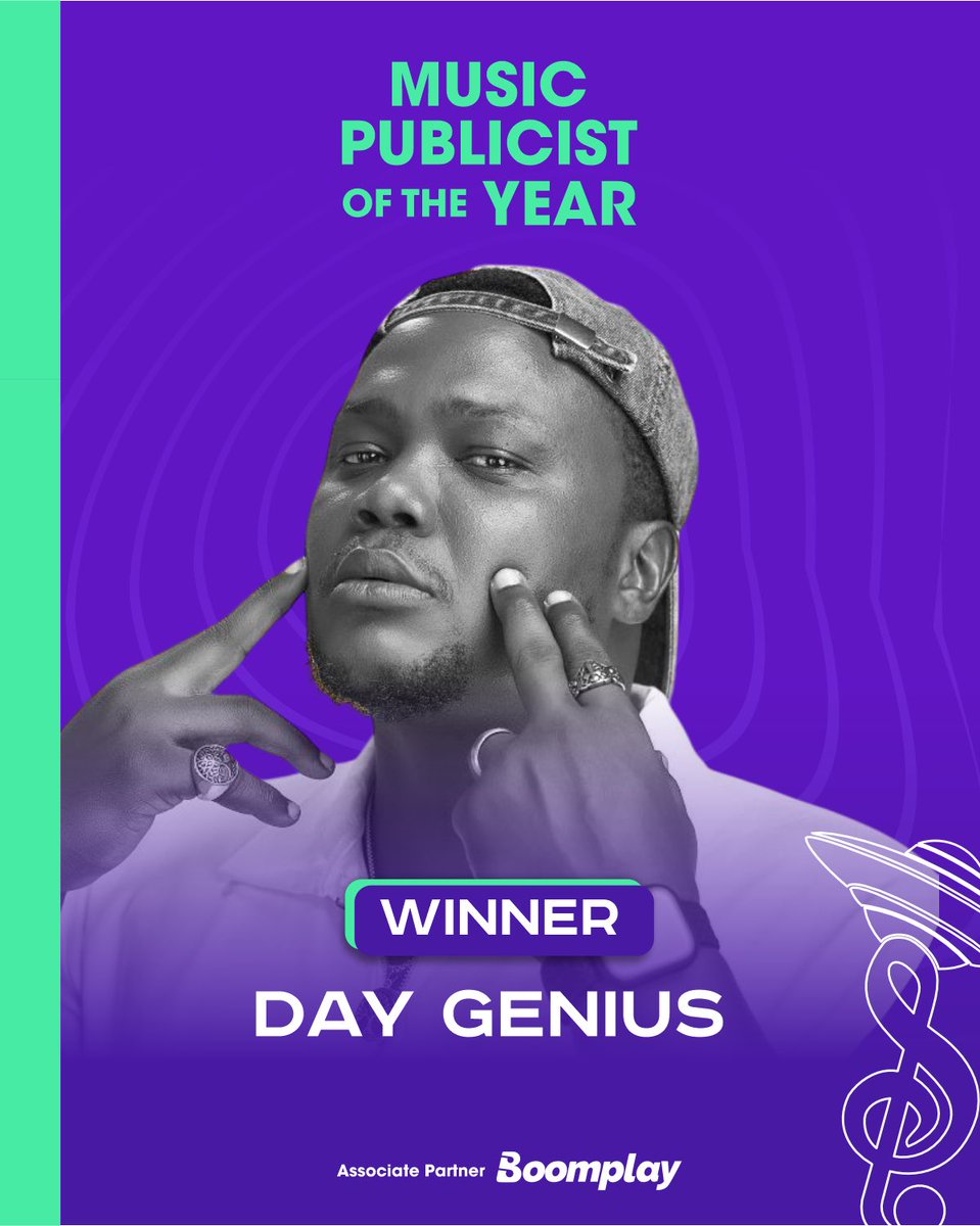GalaxyMusicAwrd's tweet photo. Music Publicist of the Year goes to DAY GENIUS.
Congratulations.
Associate Partner: Boomplay
#7thGMA #MusicPublicistOfTheYear #DayGenius #GalaxyMusicAwards https://t.co/AysF3v5qpL