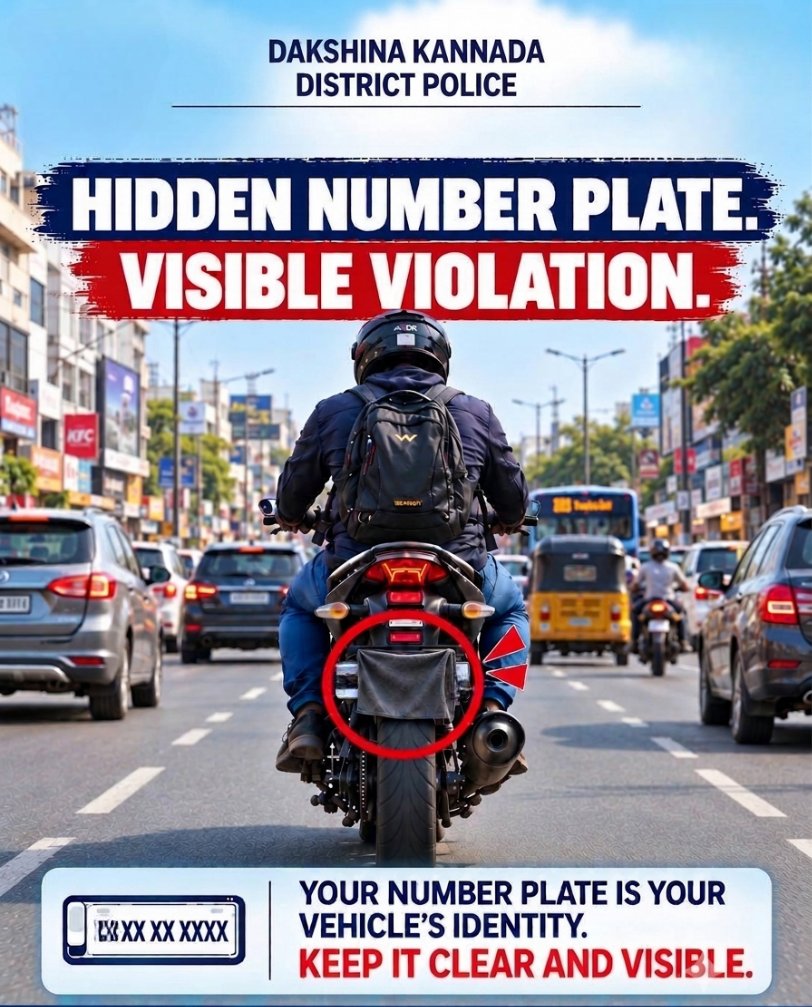 spdkpolice's tweet photo. Your Number Plate Is Your vehicle's Identity. Keep It Clear and Visible.
@KarnatakaCops 
#followrules
#visiblenumberplate https://t.co/tscDOOCmpo