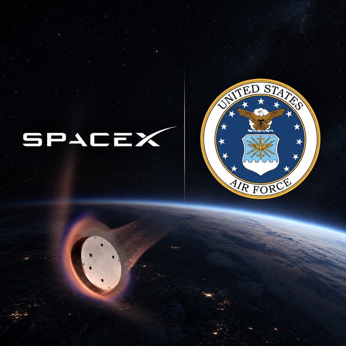 cb_doge's tweet photo. BREAKING: U.S. Air Force tests rocket cargo delivery with SpaceX’s Starfall capsule.

• Carried medical equipment, survival gear, batteries and a satellite tracker.
• Tested how cargo handles launch and reentry.
• Goal: Deliver critical supplies quickly worldwide, even where roads and runways are unavailable.

Future missions could support military resupply, rescue operations and disaster relief. The mission launched on October 20, 2026.
