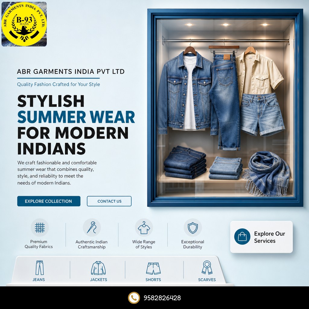 CoreyHmWater2LA's tweet photo. ABR GARMENTS INDIA PVT LTD delivers high-quality jeans, jackets, shorts, and scarves designed for comfort, style, and every apparel need. https://t.co/pbyKH6kPTL