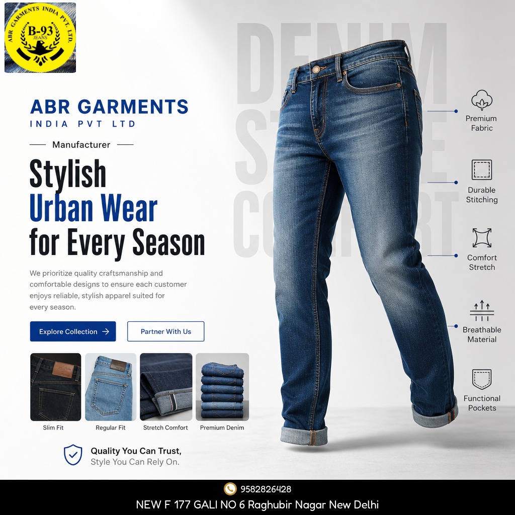 CoreyHmWater2LA's tweet photo. ABR GARMENTS INDIA PVT LTD delivers high-quality jeans, jackets, shorts, and scarves designed for comfort, style, and every apparel need. https://t.co/pbyKH6kPTL