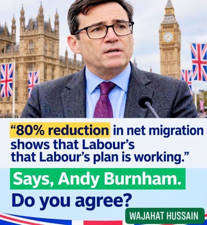Rising_america2's tweet photo. “80% reduction in net migration shows that Labour's plan is working.”
Says, Andy Burnham.

Do you agree? https://t.co/YZyAuGRqCf