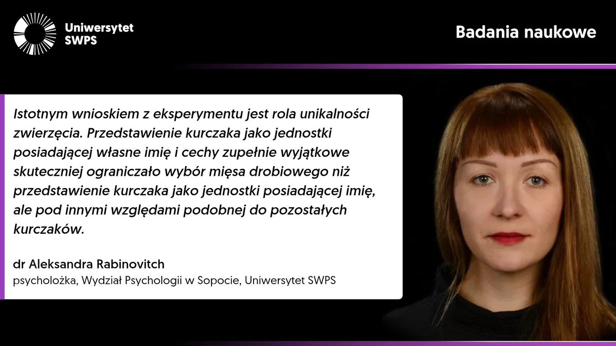 SWPSUniversity's tweet photo. Wystarczy nadać kurczakowi imię i opowiedzieć o jego zwyczajach, aby przedszkolaki rzadziej sięgały po drób. Efekt ten przekłada się na realne decyzje przy posiłku, choć upodobania kulinarne najczęściej wygrywają z empatią – wynika z nowego badania #USWPS https://t.co/jVNbwMkNQR https://t.co/NbECYaqZjr