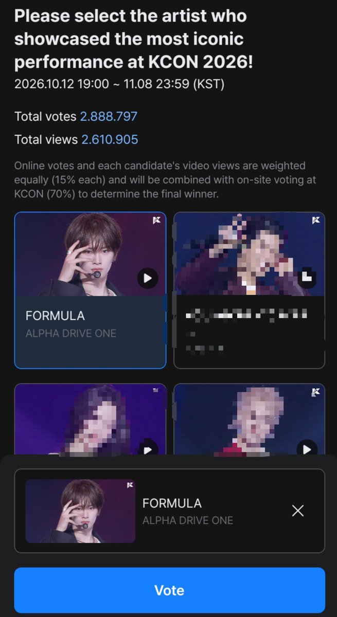 Diraaloey's tweet photo. " WORLDWIDE KCONERS’ CHOICE 2026 "

📌ALLYZ, jangan lupa nonton langsung penampilan 'FORMULA' di aplikasi Mnet+ supaya kita bisa mengejar jumlah tayangan video karena itu juga termasuk dalam kriteria 15% suara.

⏳️End Vote : 08 Nov 2026 ,21.59 WIB / 23.59 KST ‼️ https://t.co/LxofInT5of
