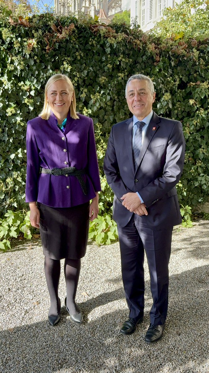 elinavaltonen's tweet photo. It was a pleasure to meet Swiss Federal Councillor @ignaziocassis in Bern as Finland and Switzerland celebrate 100 years of diplomatic relations. 🇫🇮🇨🇭

We discussed European security, Russia’s war of aggression against Ukraine and our support for Ukraine.

As leaders in research and innovation, Finland and Switzerland share a commitment to responsible management of new technologies. Our close cooperation, including through the LUMI supercomputer in Finland and CERN in Switzerland, provides a strong foundation for even deeper ties.