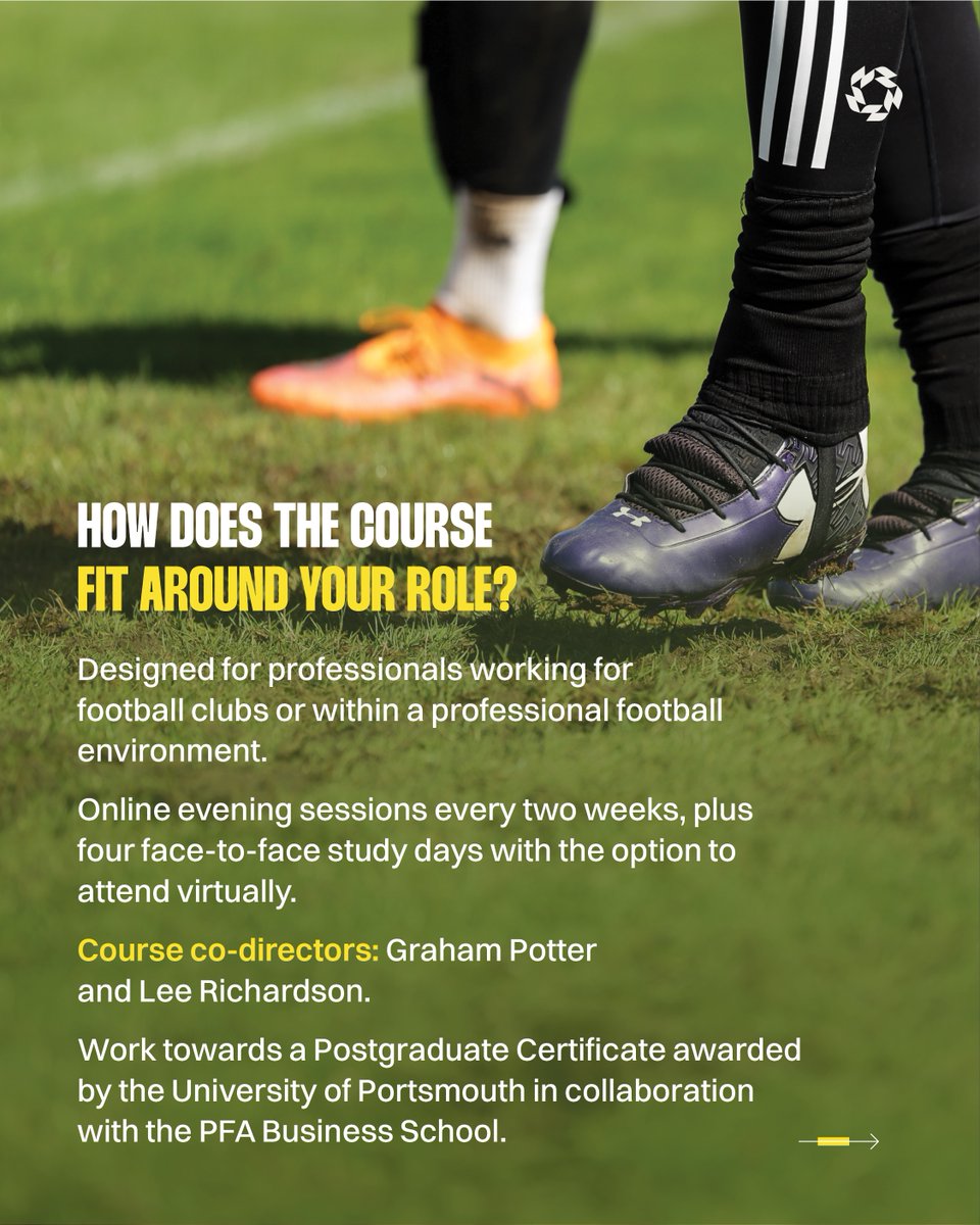PFA's tweet photo. 💪 What helps a player respond to a setback? 
 🤝 What builds trust within a squad? 
 💬 How do you approach a difficult conversation?

Explore football psychology, emotional intelligence and leadership with the PFA Business School.

Starts November.

PFA member grants and club-staff discounts are available.
https://t.co/m6PL4DuuME