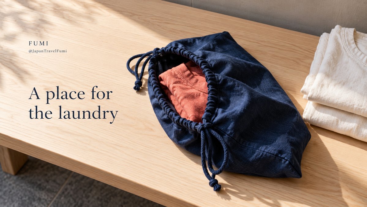 JapanTravelFumi's tweet photo. 👕

Give worn clothes a separate place as your Japan trip goes along.

A simple washable laundry bag keeps them apart from the things still ready to wear. Put it somewhere easy to reach, so a small evening habit keeps the next morning pleasantly organised.

#FumiJapan https://t.co/4hDOPxTnIF