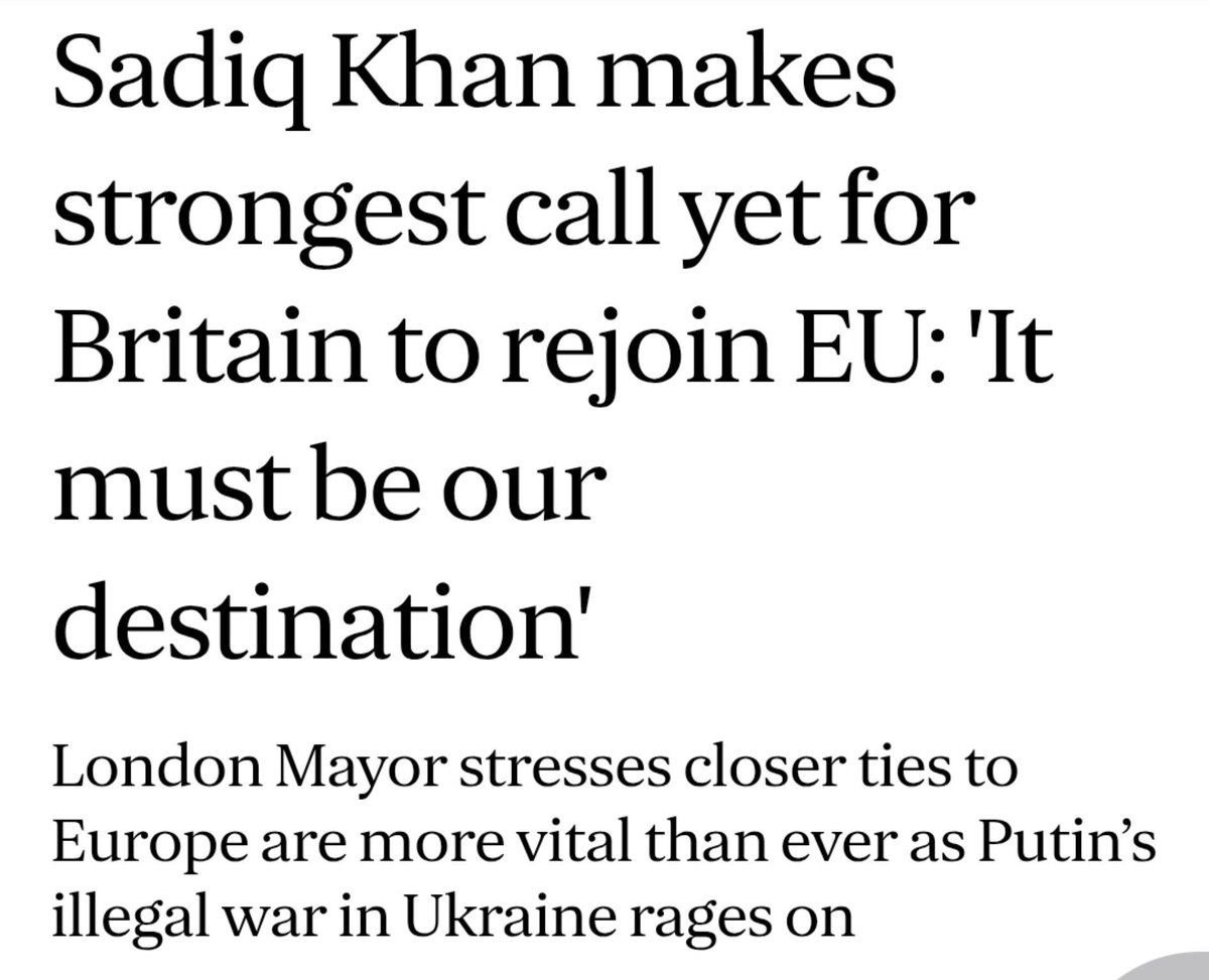 SadiqKhan's tweet photo. Brexit was the greatest act of economic self-harm in our country’s history. 

I’ve calling on the government for closer ties with Europe to help businesses grow, lower costs and improve living standards. 

Rejoining the EU must remain our destination.

https://t.co/gM2XGFsIDU https://t.co/j13U2uFR47