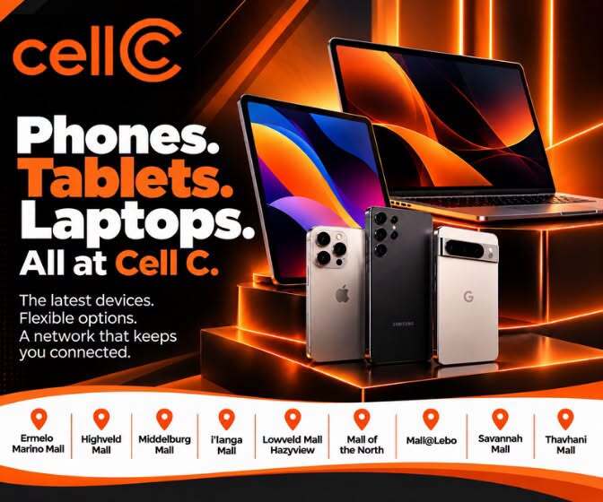online_agri's tweet photo. Phones, tablets and laptops, all in one place. 📱💻
Stay connected with the latest devices, flexible options and a network built to keep you moving.
Visit Cell C at a participating mall near you and find the device that suits your lifestyle.
#CellC #StayConnected #Phones #Tablets https://t.co/TOOEHM0s5H