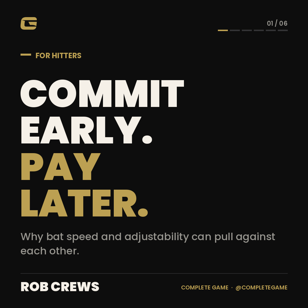 CompleteGame's tweet photo. Commit early. Pay later.

A big, early, fully-loaded move is a bat-speed move AND an adjustability tax.

Stay flexible a beat longer and your window gets bigger — not because you're faster, but because less of the swing was spent early.

#hitting #softball #baseball https://t.co/ZpU8CsEwNN