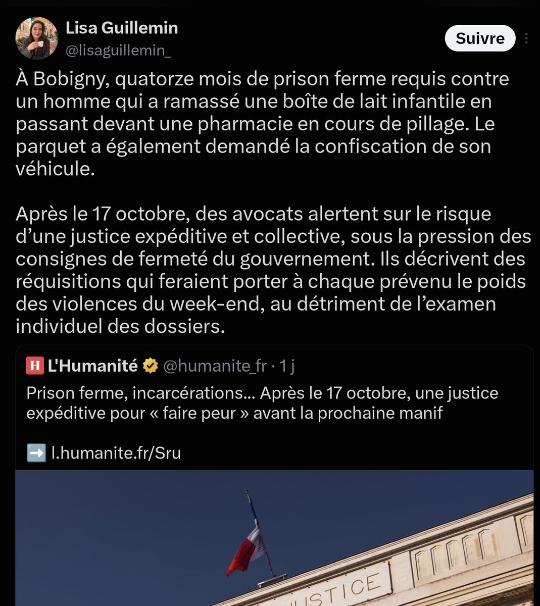 F_Desouche's tweet photo. Les précisions d'un journaliste d'Europe1 à la suite d'un article de L'Humanité et de leur journaliste, Lisa Guillemin #17octobre https://t.co/RXqGo0rVhi
