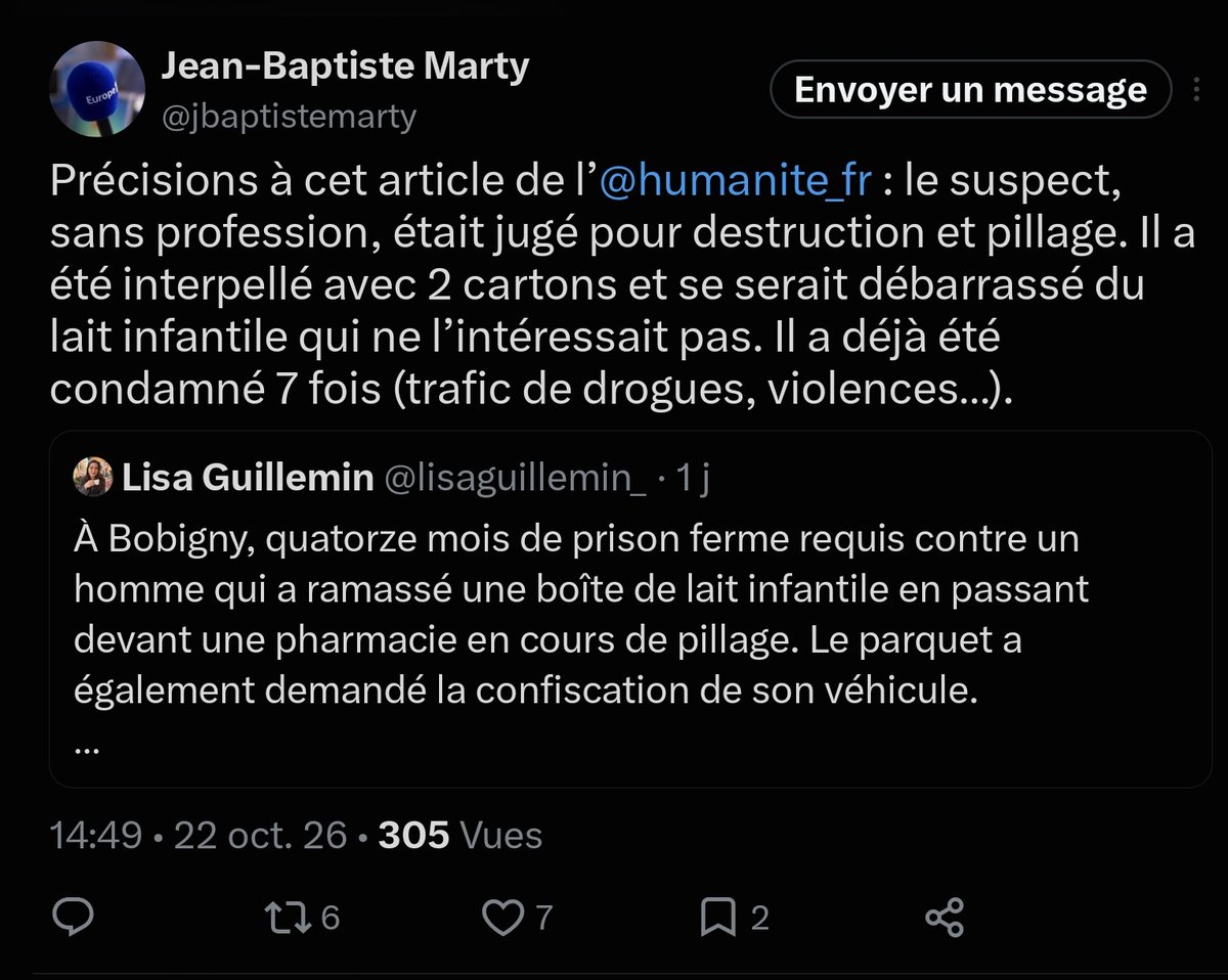 F_Desouche's tweet photo. Les précisions d'un journaliste d'Europe1 à la suite d'un article de L'Humanité et de leur journaliste, Lisa Guillemin #17octobre https://t.co/RXqGo0rVhi