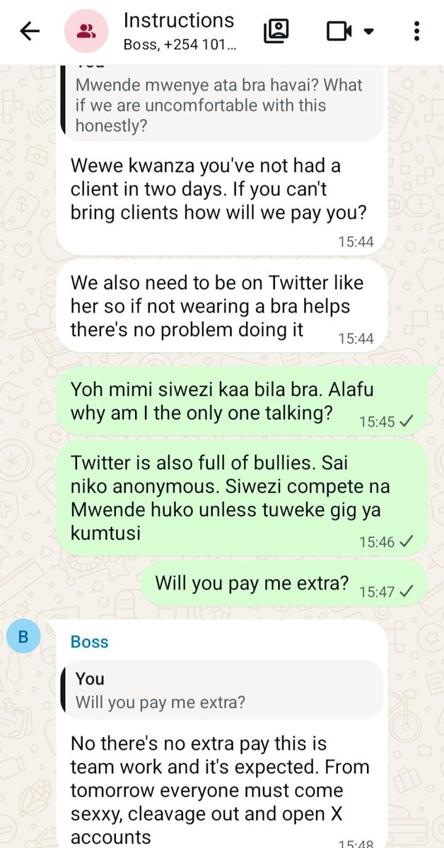Mwendefrey's tweet photo. Hii ni sexual harrassment at work btw...the man should be arrested for demanding this. Fala sana. https://t.co/bPKStu2rKD