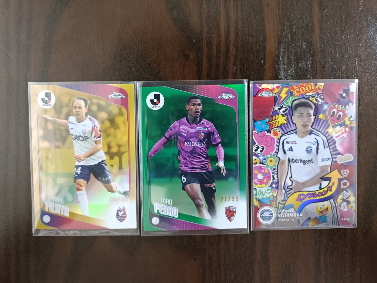 David_hkw's tweet photo. 2026 Topps J.League Chrome

【譲】
岡山　藤田息吹選手（50シリ）
京都　ジョアン・ペドロ選手（99シリ）
町田　西村拓真選手（インフルエンサー、75シリ）

【求】
同シリのジェフ千葉の選手

同シリなら異種交換も承りますので、ご興味ある方はご連絡ください！

#ToppsChrome https://t.co/5TlmYJeTaT