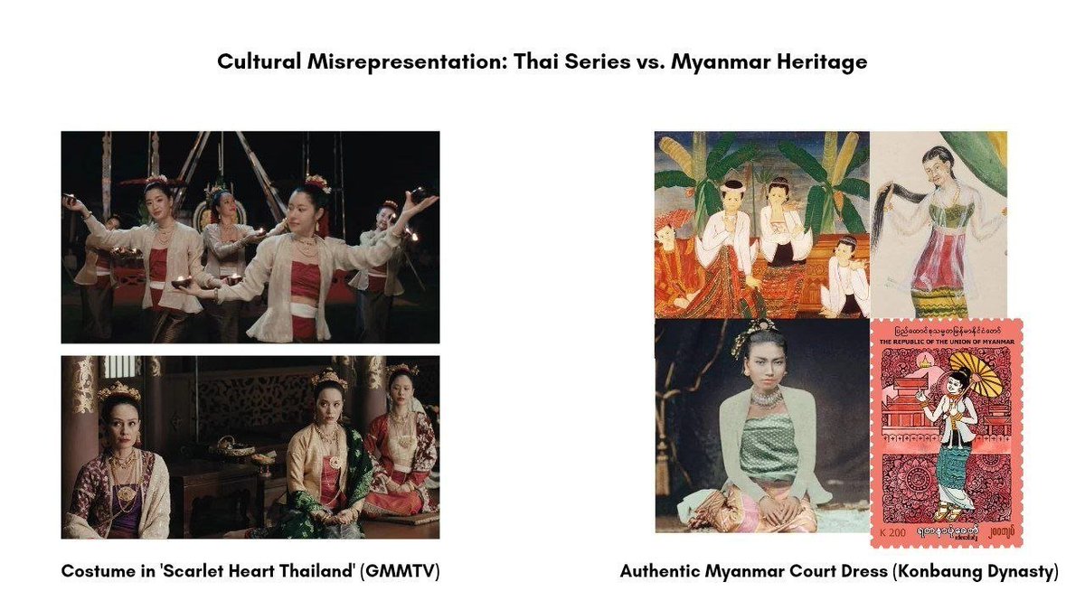 Tonenarakja's tweet photo. On October 19, 2026, GMMTV’s open theft of Myanmar’s traditional attire, presenting it as Thai costume, is a national-level tragedy of profound sorrow. 🇲🇲🥀

OVER 30,000+ VOICES DEMAND ACCOUNTABILITY FROM GMMTV.

#StopCulturalAppropriation
#RespectMyanmarCulture
#ScarletHeartThailand
#GMMapologizetoMyanmarpeople