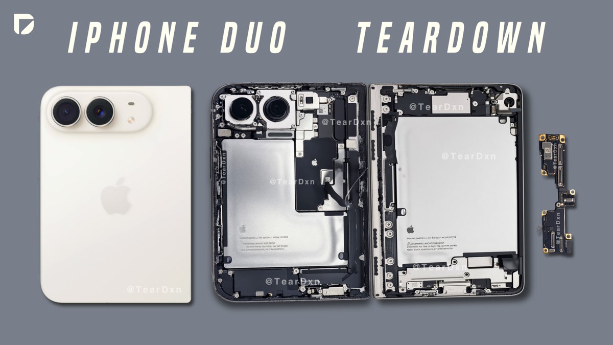Techtaclee's tweet photo. New Video: iPhone Duo Quick TEARDOWN (Disassembly) - World's First (Full Video Soon)
.
Video Link: https://t.co/yINEvGml0j
.
#iPhoneDuo #Teardown #TearDxn #iPhone #Apple https://t.co/L3FQXSWsTg