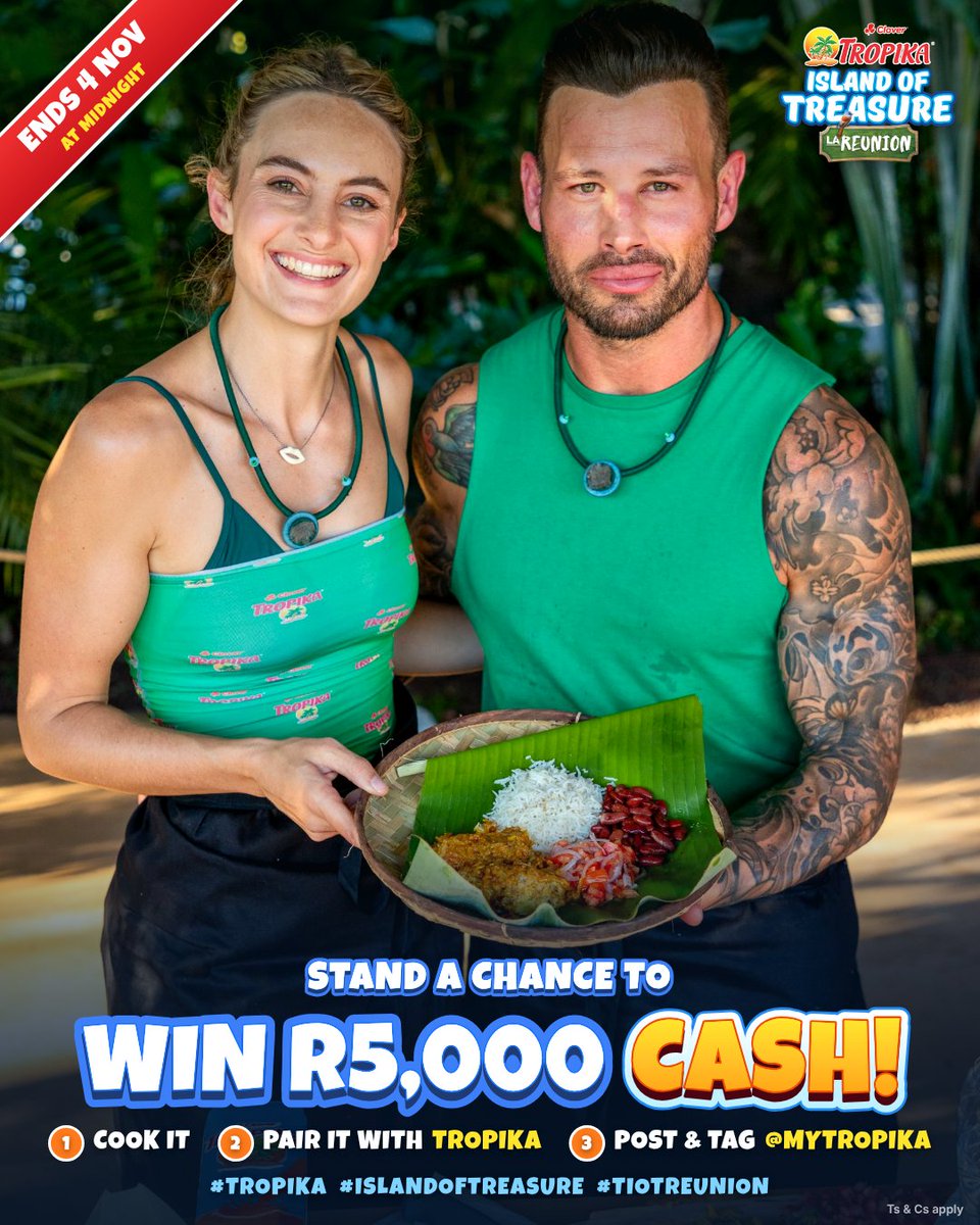 MyTropika's tweet photo. Recreate our Reunionese Fish Curry, pair it with your fave Tropika, and win R5K cash 💸✨

TO ENTER:
Cook the recipe 👨‍🍳
Pair with a Tropika 🍹
Repost &amp; tweet a pic tagging @MyTropika 📸
Use #Tropika #IslandOfTreasure #TIOTReunion 🏷️

Ends 4 Nov at 23:59! T&amp;Cs apply. https://t.co/rWWWpI7BMl