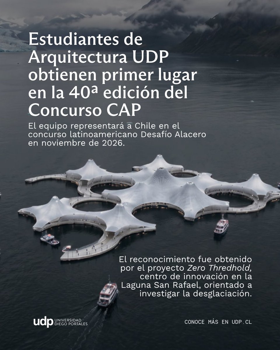udp_cl's tweet photo. Estudiantes de Arquitectura UDP obtienen primer lugar en la 40ª edición del Concurso CAP por su proyecto "Zero Thredhold", centro de innovación en la Laguna San Rafael, orientado a investigar la desglaciación🤩

Conoce más en https://t.co/Xog6W34i86 📲

#Arquitectura #UDP https://t.co/tUYLmFq4o0