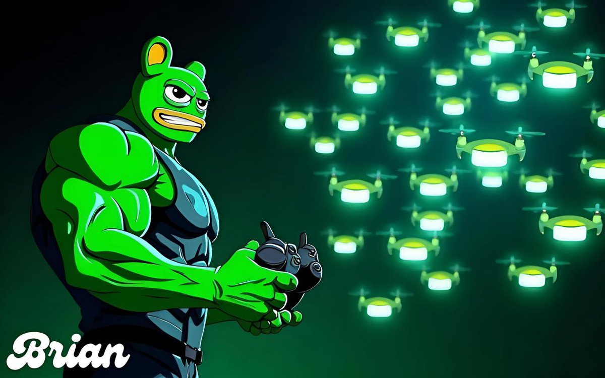 OnBaseBrian's tweet photo. Just saw this epic scene and had to share—feels exactly like being in the $BRIAN trenches right now. Controlling the market with precision, just like this green legend commanding those drones. 2026 is our year, and we’re just getting started. https://t.co/ZGpotle9hJ