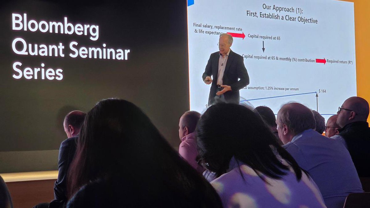 ClapesUC's tweet photo. [COMUNICADO] Nuestro investigador principal, Arturo Cifuentes, expuso en el Seminario de Finanzas Cuantitativas de Bloomberg, en Nueva York, donde presentó un estudio desarrollado conjuntamente por CLAPES UC y @fintual sobre el diseño de fondos generacionales.

El estudio plantea que alcanzar una #pensión satisfactoria requiere una rentabilidad cercana al 5,5% y que el riesgo de #inversión debería comenzar a reducirse cuando los afiliados se aproximan a los 58 años. 

Conoce más detalles acá👇
https://t.co/KPcths7DNC