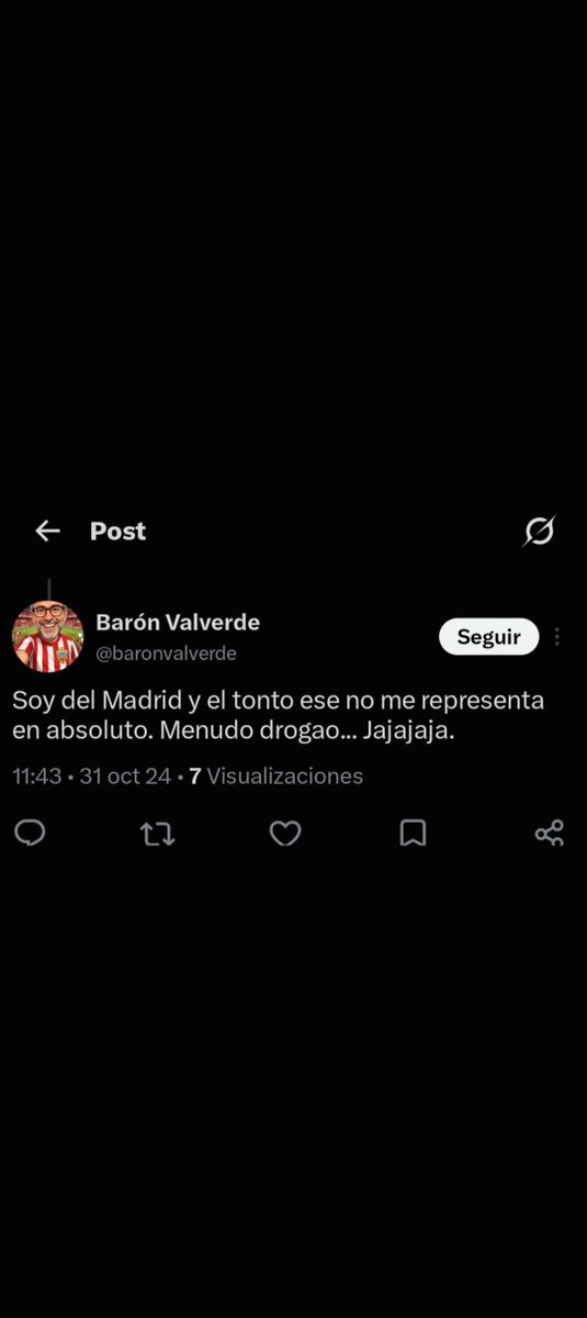santivela90's tweet photo. @baronvalverde "Tío, no soy del Madrid. No tenéis comprensión lectora". Ahora borrará todo y dirá que es IA o algo de eso. MELONES, que no sabéis leer. https://t.co/Er2hu7r4xp