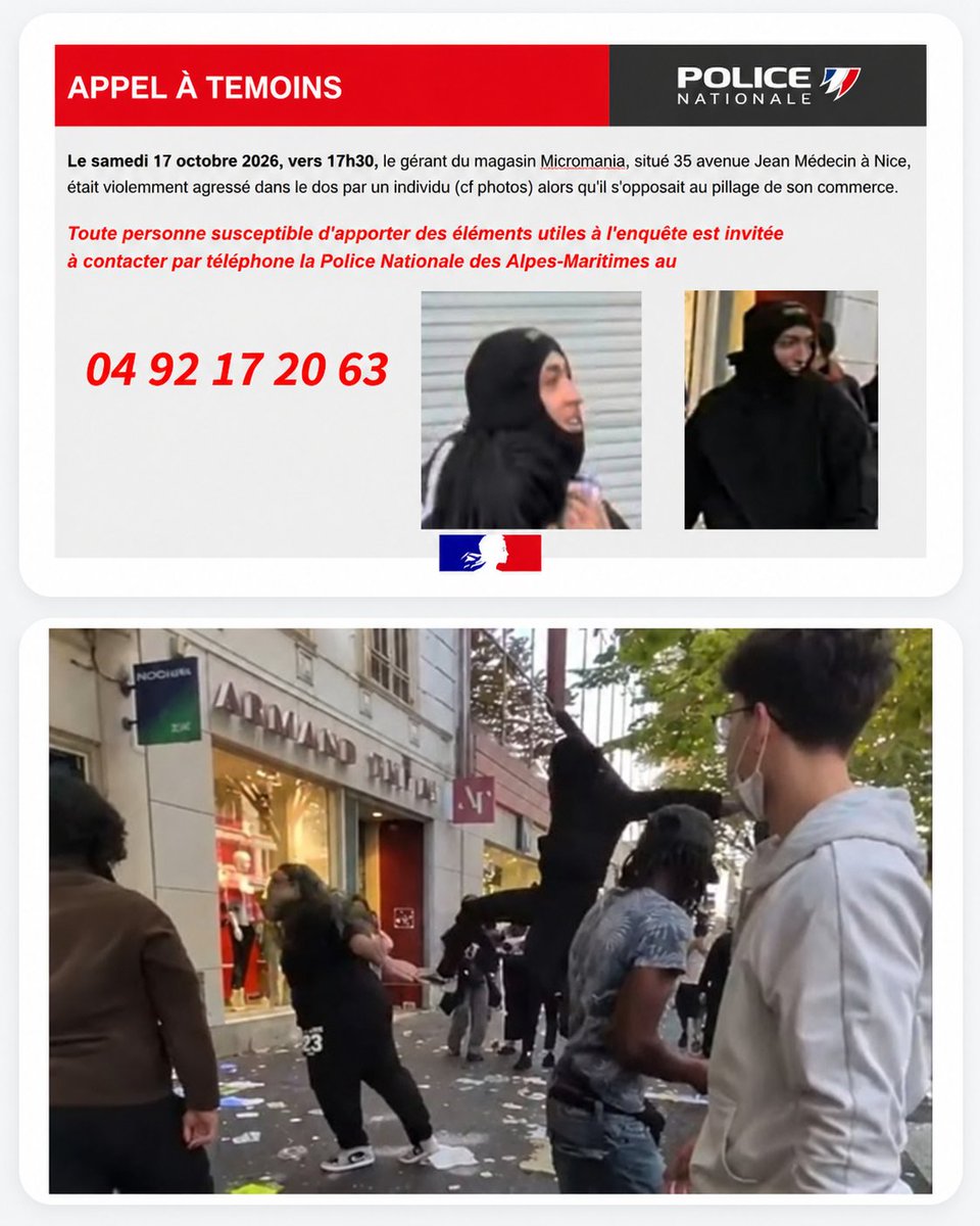 CerfiaFR's tweet photo. 🇫🇷 FLASH | La police lance un APPEL À TÉMOINS et diffuse les photos d’un suspect recherché après la violente agression du gérant d’un magasin Micromania qui protégeait son commerce à Nice, le 17 octobre. https://t.co/obH0Bm2vKZ
