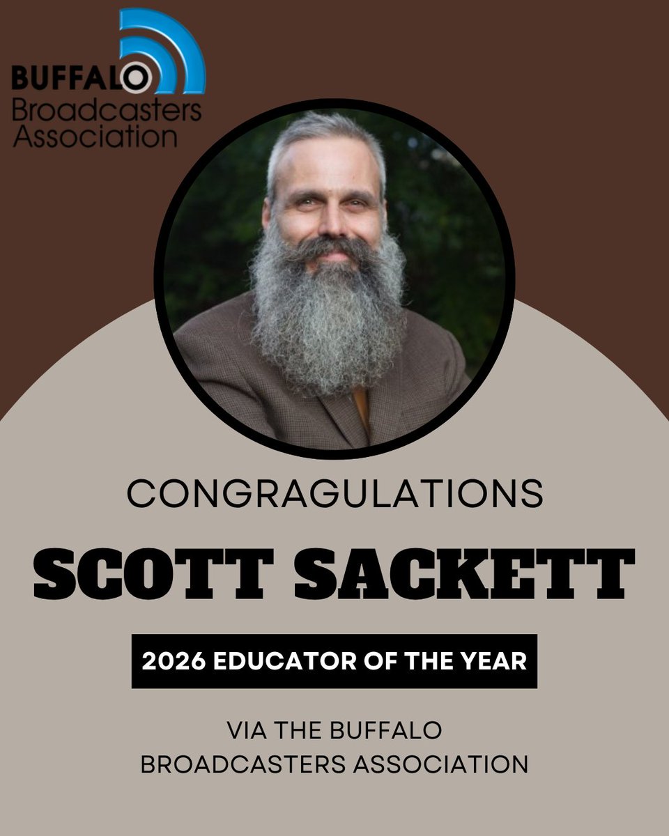 BonasJSchool's tweet photo. Congratulations to our own @Scott_R_Sackett for winning 2026 Educator of the Year courtesy of the Buffalo Broadcasters Association!

Congratulations to all other nominees, winners and Hall of Fame inductees this year. https://t.co/MbLcqBDgwP