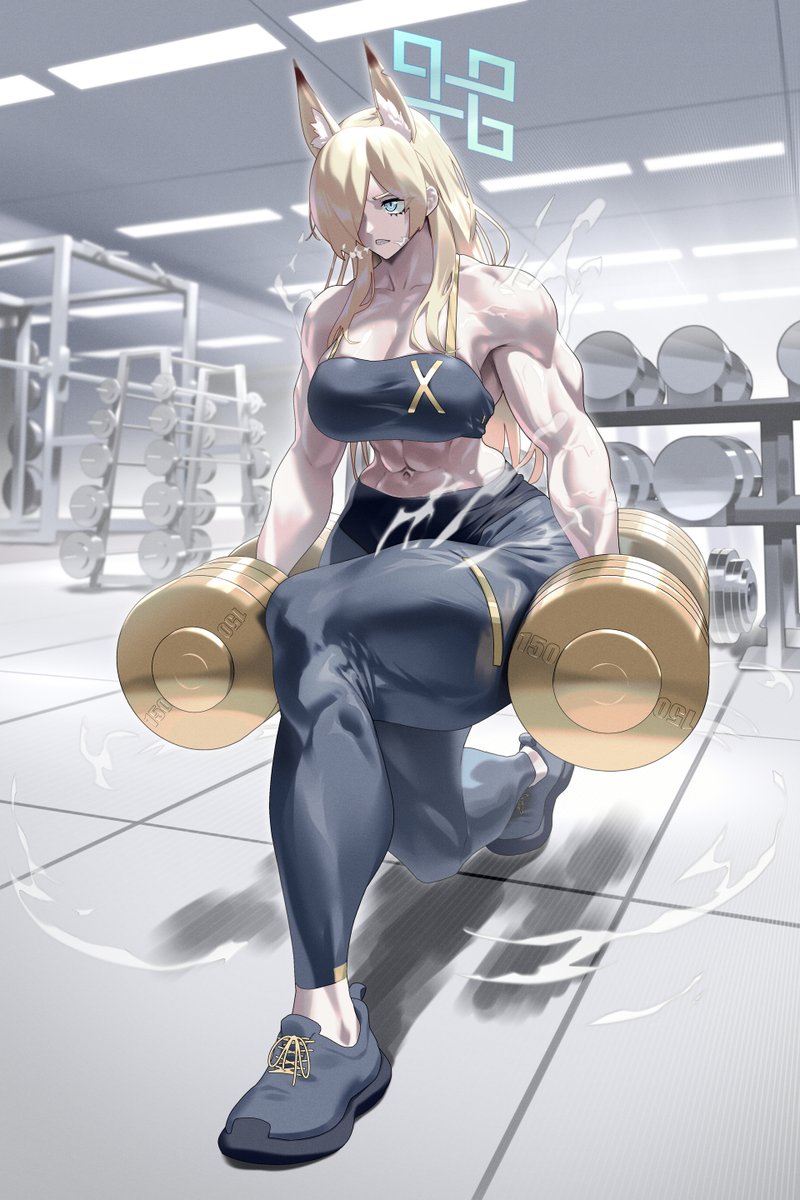 nagato708's tweet photo. 트레이닝센터에서 중량 런지하는 칸나 (블루 아카이브) [작가 702] https://t.co/h7premF309