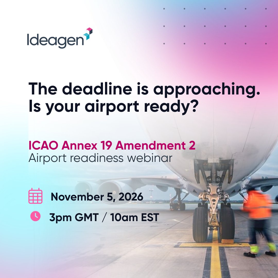 AirportSupplier's tweet photo. Only one month to go. Is your airport ready for ICAO Annex 19 Amendment 2? 

Join @Ideagen_  on 5 Nov at 3pm to explore airport safety risks, audit-ready evidence and practical steps to prepare.

Register: https://t.co/UaHMGj10uH

#AviationSafety #Webinar #ICAO https://t.co/W9qIhoEOzR