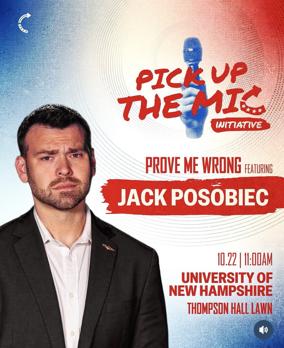 JackPosobiec's tweet photo. BREAKING: For security purposes we had to keep this under wraps but now we can announce it

We are holding a SURPRISE @TPUSA Pick Up the Mic event today at the University of New Hampshire

See you soon! https://t.co/CJvATlgmRT
