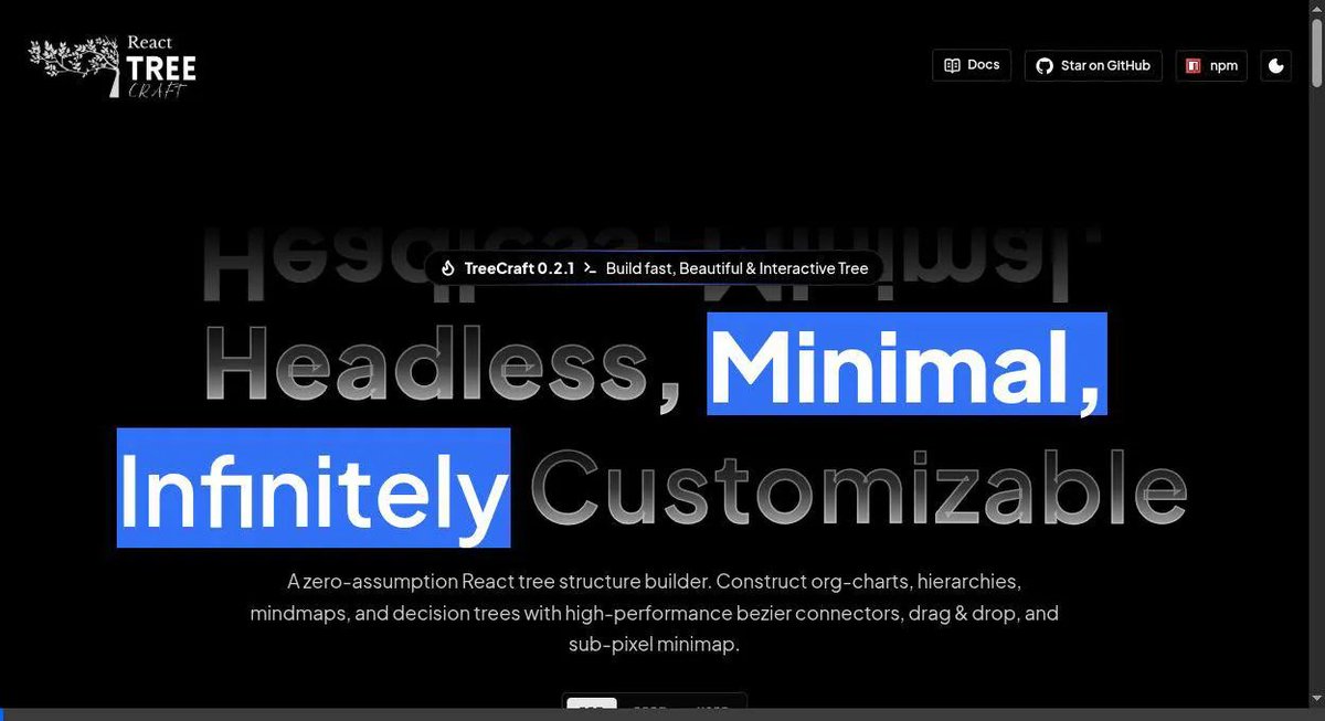 SelahadinH's tweet photo. I got tired of fighting tree library styles.
So I built react-treecraft, 100% headless, bring your own JSX node ๐ฒ
Bรฉzier connectors. Drag & drop. Infinite canvas. Zero heavy deps,
npm i react-treecraft
https://t.co/zAlU399vP9
#ReactJS #OpenSource https://t.co/LDTuJl0Jld