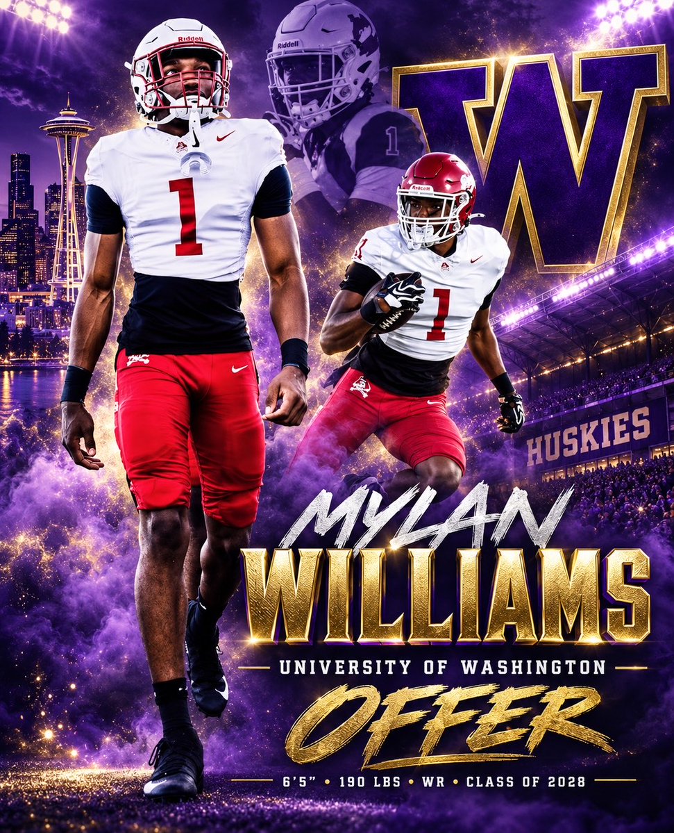 Mylan_Williams1's tweet photo. I am extremely blessed and humbled to say that I have received an offer from The University of Washington @Coach_KC84 @adamgorney @BrandonHuffman @TheUCReport @ChadSimmons_ @GregBiggins @Zack_Poff_MP @DemetricDWarren https://t.co/n4hKDhOsCk