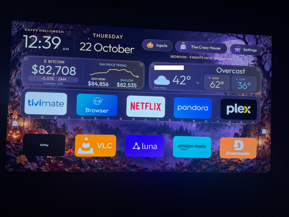 BitcoinGrower's tweet photo. Being able to actually think of an idea, find/build/improve that idea with these AI tools is beyond wild. I'm doing things I only dreamed of my entire life. Full TV replacement, dif visuals on every TV in the house, one for bedroom, family room, each kids room. This is awesome :) https://t.co/eeCf3YEhqA