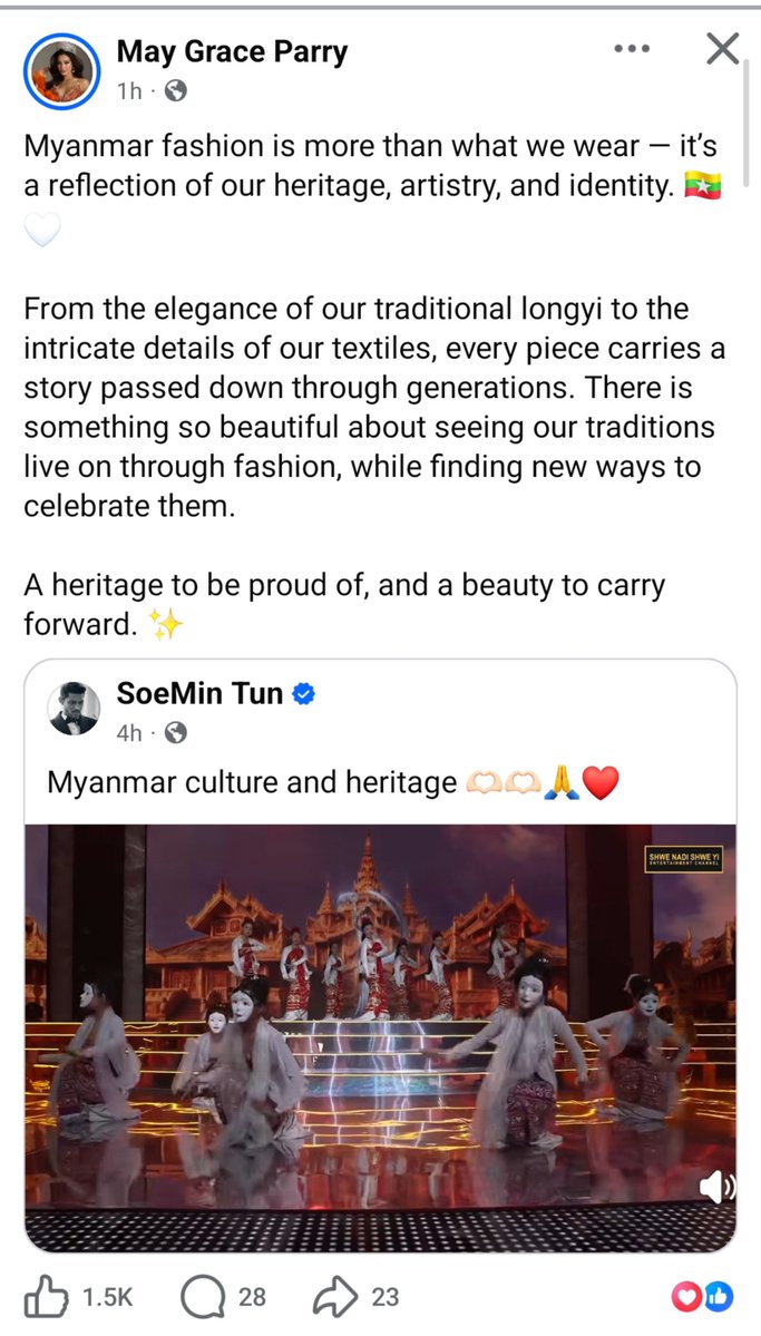 eiphyo698284's tweet photo. Miss Universe Myanmar 2026 May Grace လည်း speak out လုပ်ပေးလာပြီ တစ်ခြား miss တွေရောလုပ်ပေးကြရင်ကောင်းမှာ

GMMTV ACCOUNTABILITY

#RespectMyanmarCulture
#CreditOurHeritage https://t.co/apRbKMcjlI
