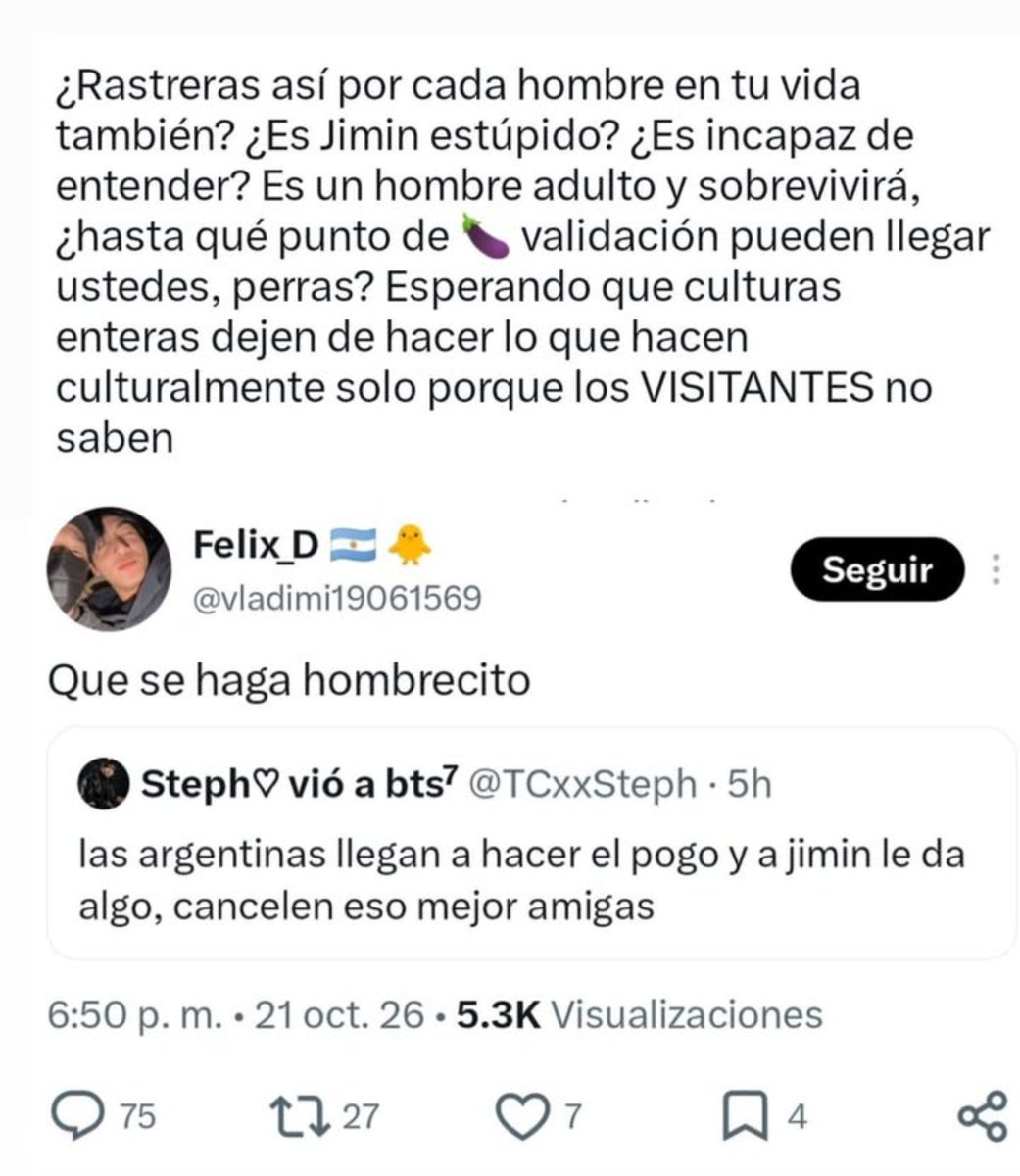 lettloveskook's tweet photo. q fuerte leer todo esto. tengo varias mutis y amix argentinas, soy consciente de que la mayoría no son así, pero estoy sorprendida de q si son hartas y mucho más aquí en tw. y esto no se trata sobre q país ha sido mejor público, es algo mucho más allá https://t.co/48sL6WQvFq