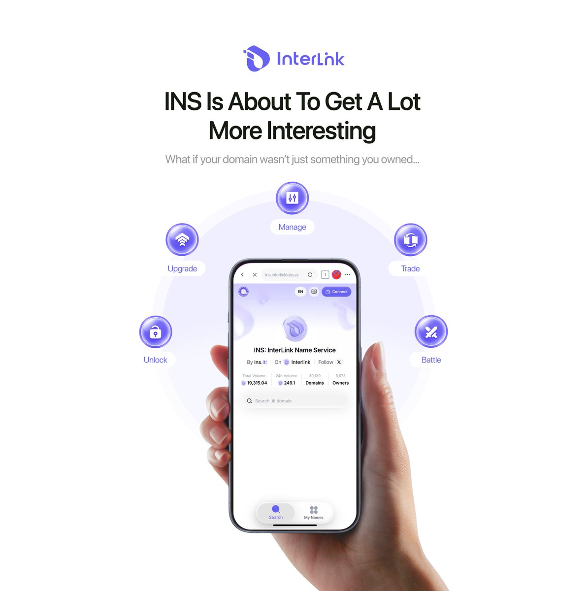 inter_link's tweet photo. INS IS ABOUT TO GET A LOT MORE INTERESTING. 👀

What if your domain wasn’t just something you owned…

What if it had attributes, rarity, levels and could compete against other domains?

A new direction for @InterLinkINS is taking shape, with more ways to unlock, upgrade, manage, trade, and eventually battle with your domain collection.

Just 1 $ITL, Domains may soon have more than names. They may have power. ⚔️

#InterLink #ITLG #ITL