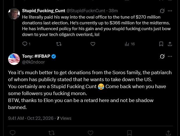 StupidFucknCunt's tweet photo. @0kIndoor @C_3C_3 So followers is all it takes to influence these dummies.  Not facts, followers.  Better to let Elon screw me over than Soros is so bizarre.  How about no to all billionaire influence? Chicken shit then blocks me, haha https://t.co/JgkbBAotHO