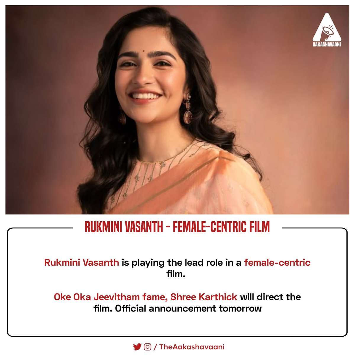 TheAakashavaani's tweet photo. Rukmini Vasanth in a female-centric film https://t.co/7ECg6LlXn0