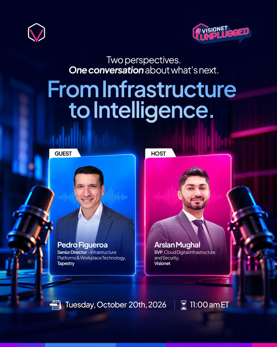 Visionet's tweet photo. From infrastructure to intelligence. 

Join Pedro Figueroa and Arslan Mughal as they explore AI-driven enterprise transformation.

Coming soon | Oct 27, 11 AM ET

#AI #EnterpriseAI #VisionetUnplugged https://t.co/M8D8QosyCH