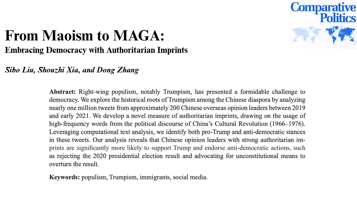 Journal_CompPol's tweet photo. Former Deputy Prime Minister of Canada Chrystia Freeland recently argued that no president has been more beneficial for China than Donald Trump.

@liu_sibo, Shouzhi Xia, &amp; Dong Zhang explore the historical roots of Trumpism in the Chinese diaspora.

Read: https://t.co/jKWPDWbBxE https://t.co/J8QlqcGWkg
