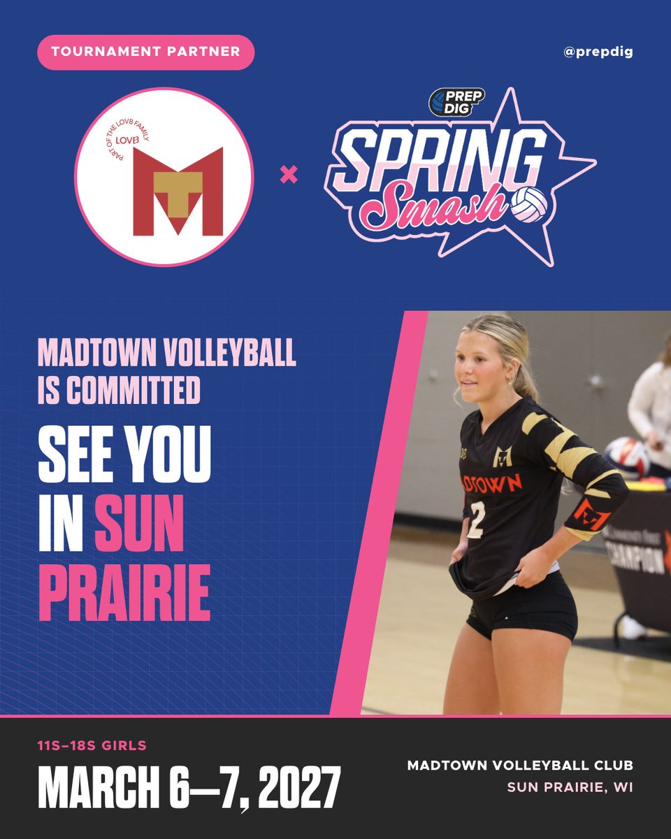 PrepDig's tweet photo. We are thrilled to announce the top-ranked club in Madison @madtownvb as an official tournament partner for the Prep Dig Spring Smash! 🏐✨

We can't wait to see them on the court at the Spring Smash!

Ready to compete with the best?
🔗 https://t.co/U8XWreAh3g https://t.co/wX5K9GgD96