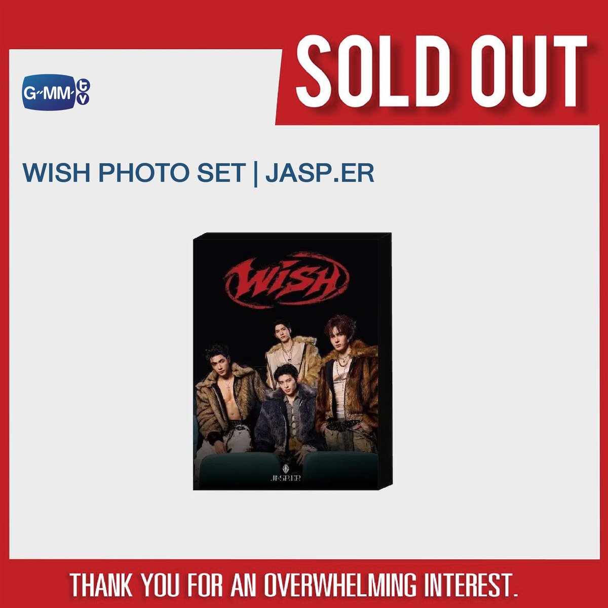 GmmtvShop's tweet photo. SOLD OUT! 🎉

🙏🏻 Thank you for an overwhelming interest in WISH PHOTO SET | https://t.co/Sk7m925uaa.

#WishJASPERmv 
#JASPER
#RISERMUSIC
#GMMTV https://t.co/wnrsE08nZu
